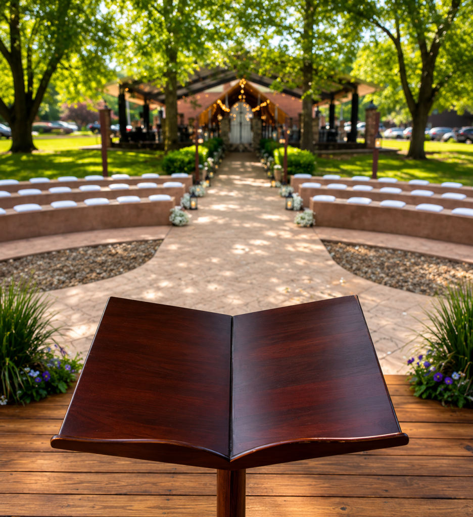 Outdoor amphitheater ceremony space at Sugar Hollow Crossing wedding venue near Kansas City