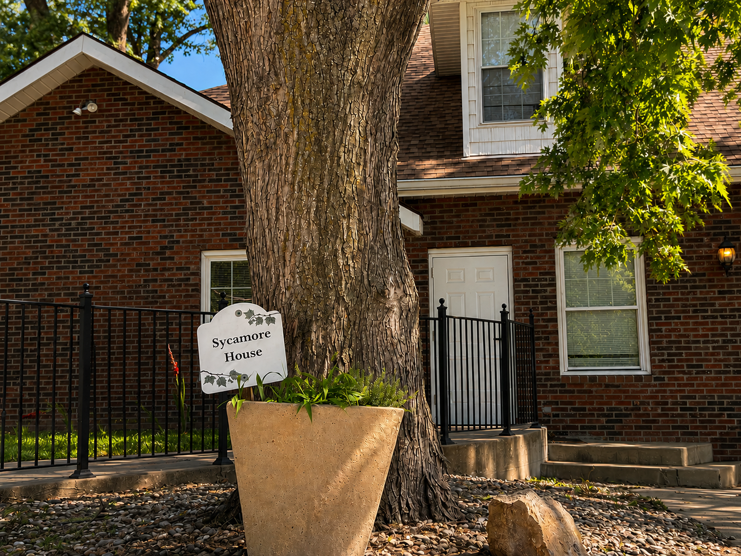 Sycamore House and its front lawn